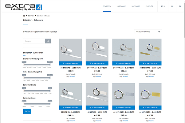 Webshoop Relaunch Filtermöglichkeiten unterstützen bei der Wahl des richtigen Etiketts